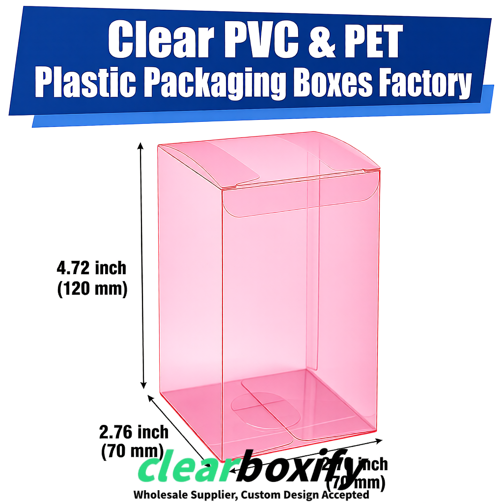 PPWR-Aligned Rose Pink Translucent PVC & PET Boxes 60x60x180mm 76x76x76mm 70x70x70/100/120mm