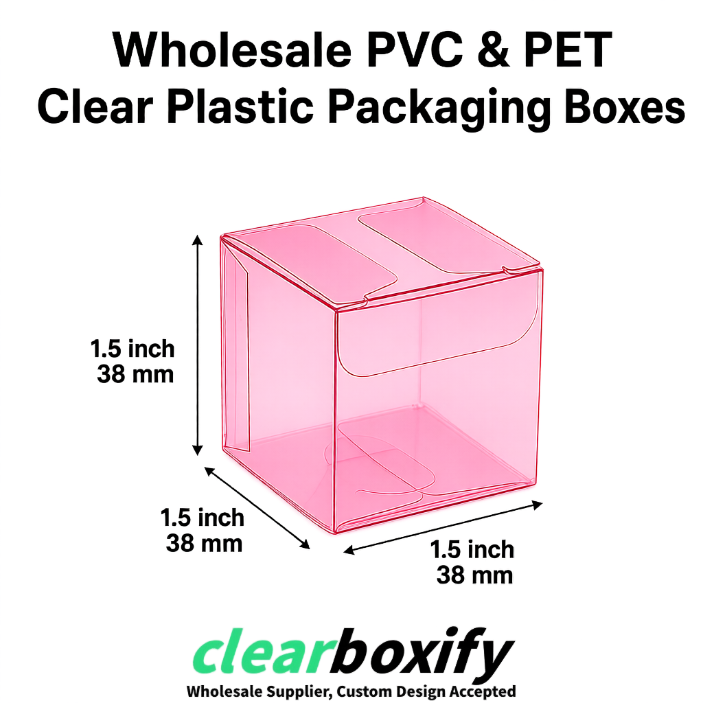 Rose Pink Clear PVC & PET Boxes 38x38x38, 40x40x40, 50x50x50/80mm Rose Pink Clear PVC & PET Boxes 38x38x38, 40x40x40, 50x50x50/80mm