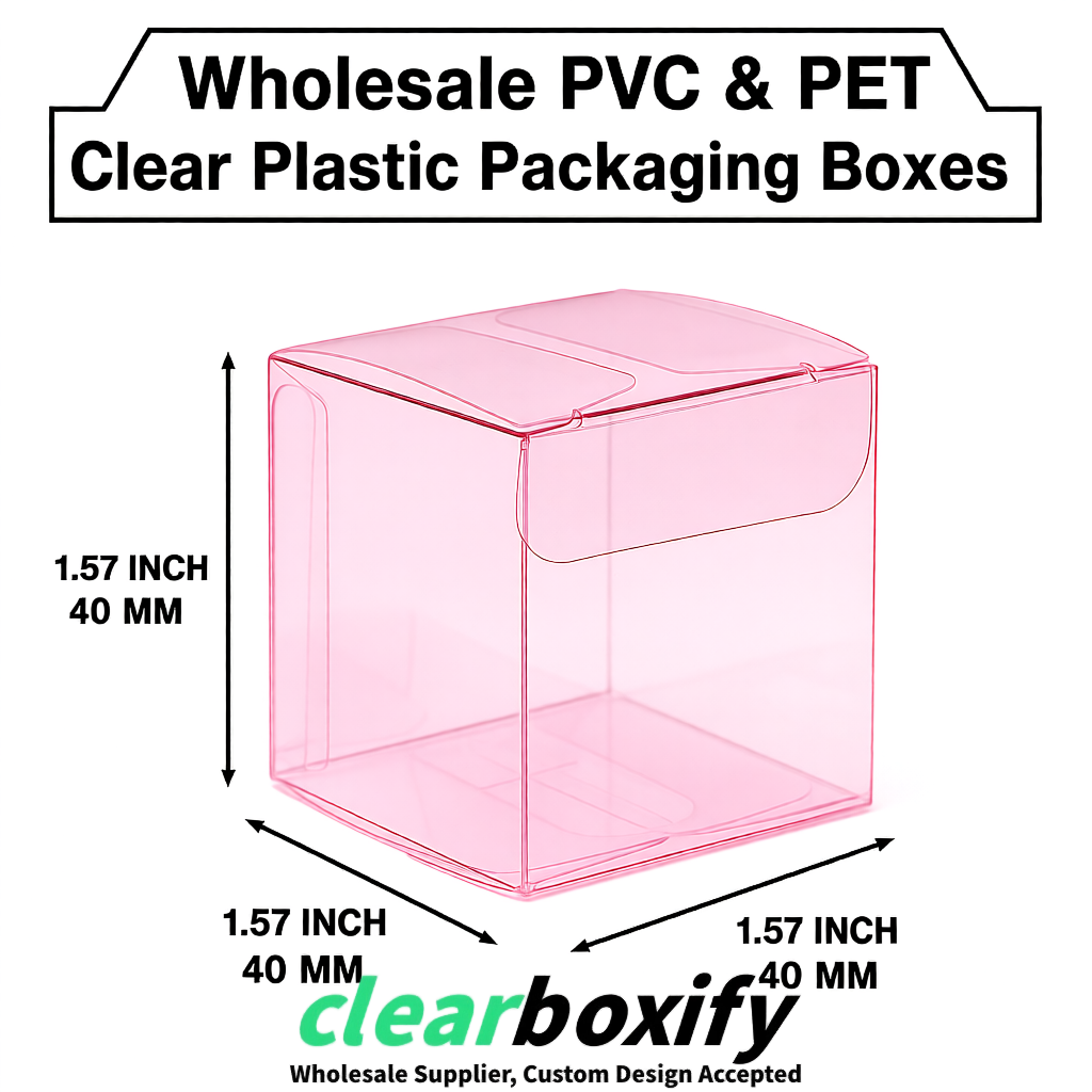 Rose Pink Clear PVC & PET Boxes 38x38x38, 40x40x40, 50x50x50/80mm