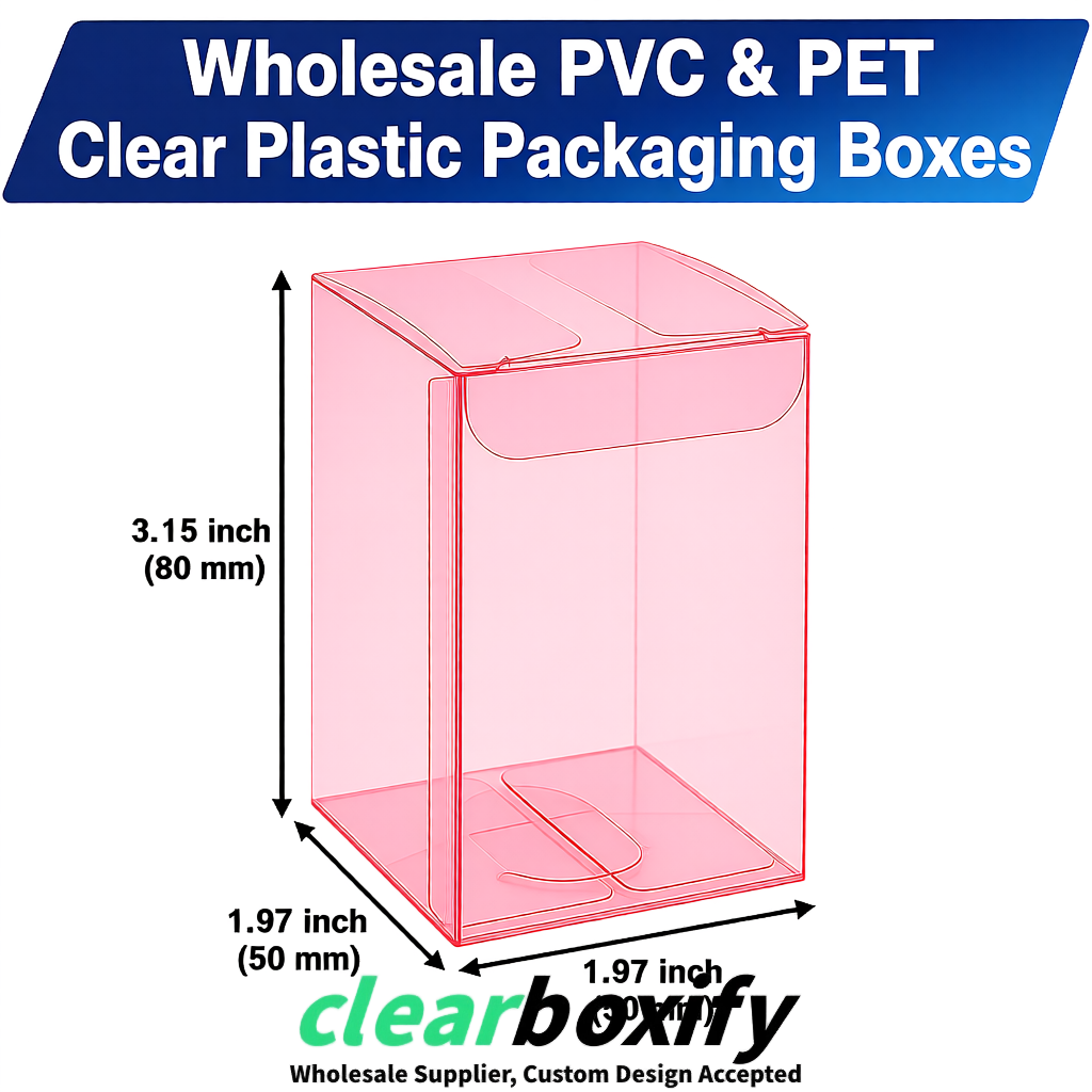 Rose Pink Clear PVC & PET Boxes 38x38x38, 40x40x40, 50x50x50/80mm