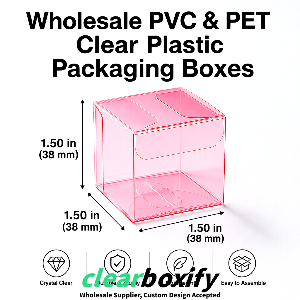 Rose Pink Clear PVC & PET Boxes 38x38x38, 40x40x40, 50x50x50/80mm