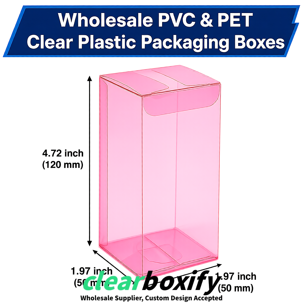 Rose Pink Wholesale Clear PVC & PET Boxes 50x50x120/150/200mm 60x60x60/120 mm