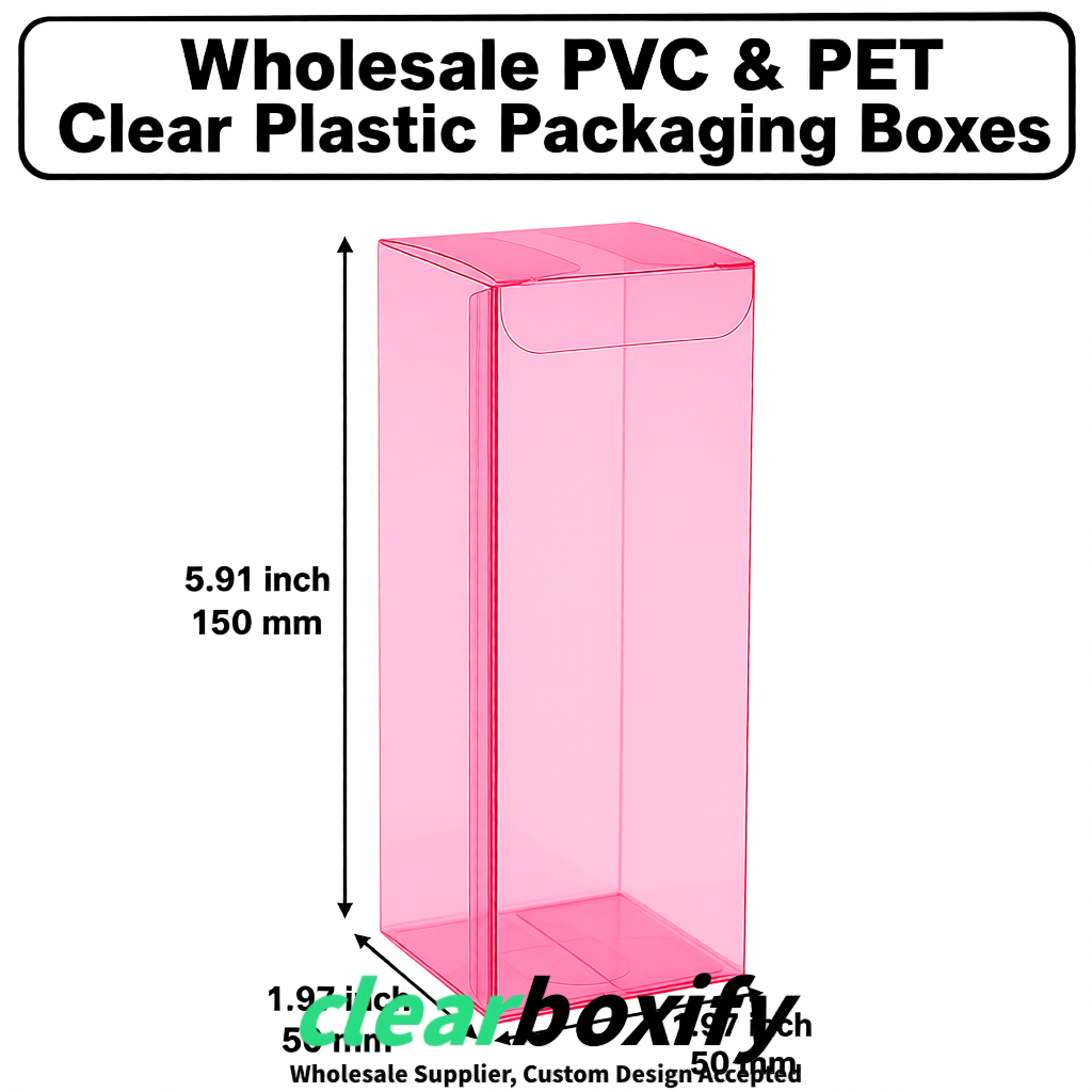 Rose Pink Wholesale Clear PVC & PET Boxes 50x50x120/150/200mm 60x60x60/120 mm