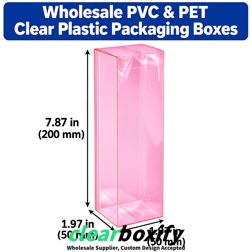 Rose Pink Wholesale Clear PVC & PET Boxes 50x50x120/150/200mm 60x60x60/120 mm