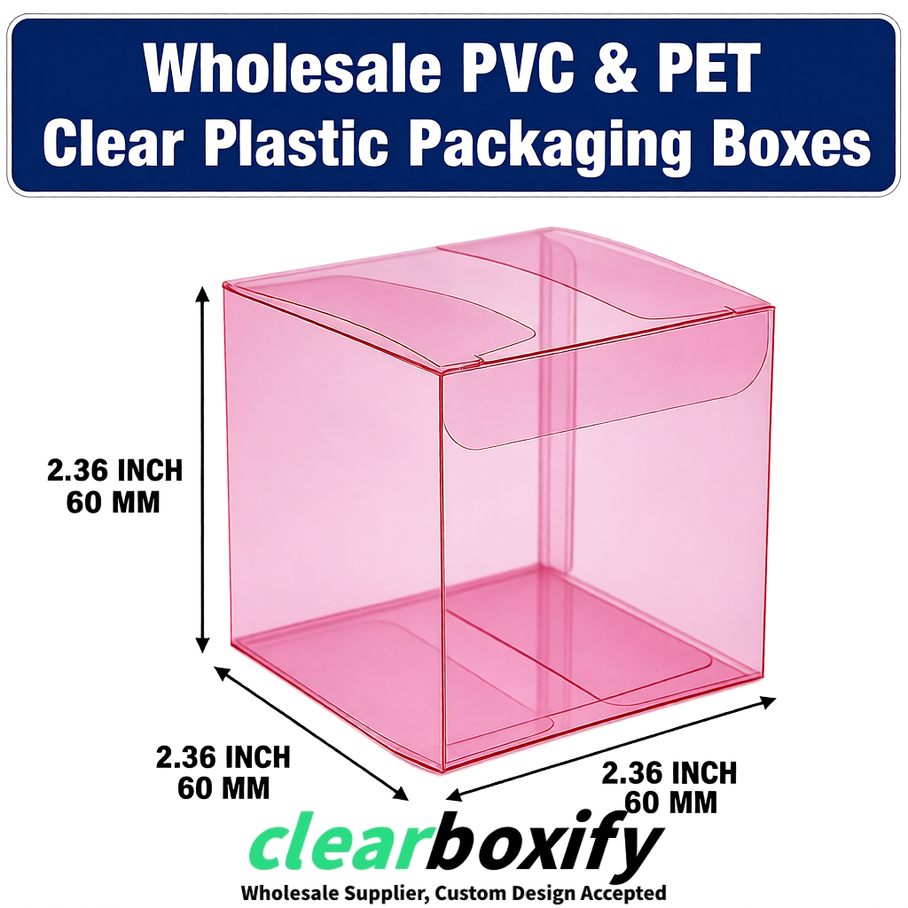 Rose Pink Wholesale Clear PVC & PET Boxes 50x50x120/150/200mm 60x60x60/120 mm