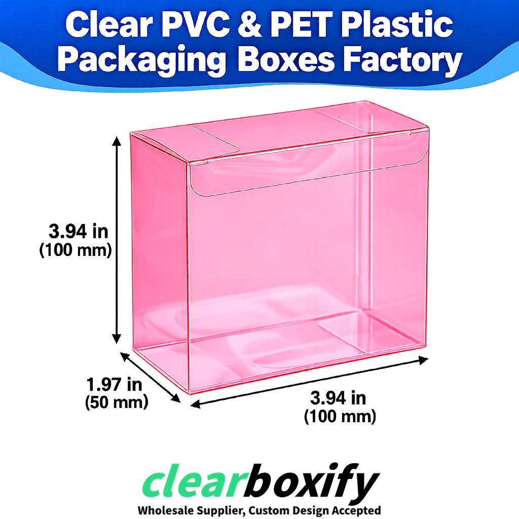 Wholesale Rose Pink Clear PVC & PET Boxes 90x90x90mm 100x100x30/50/100mm