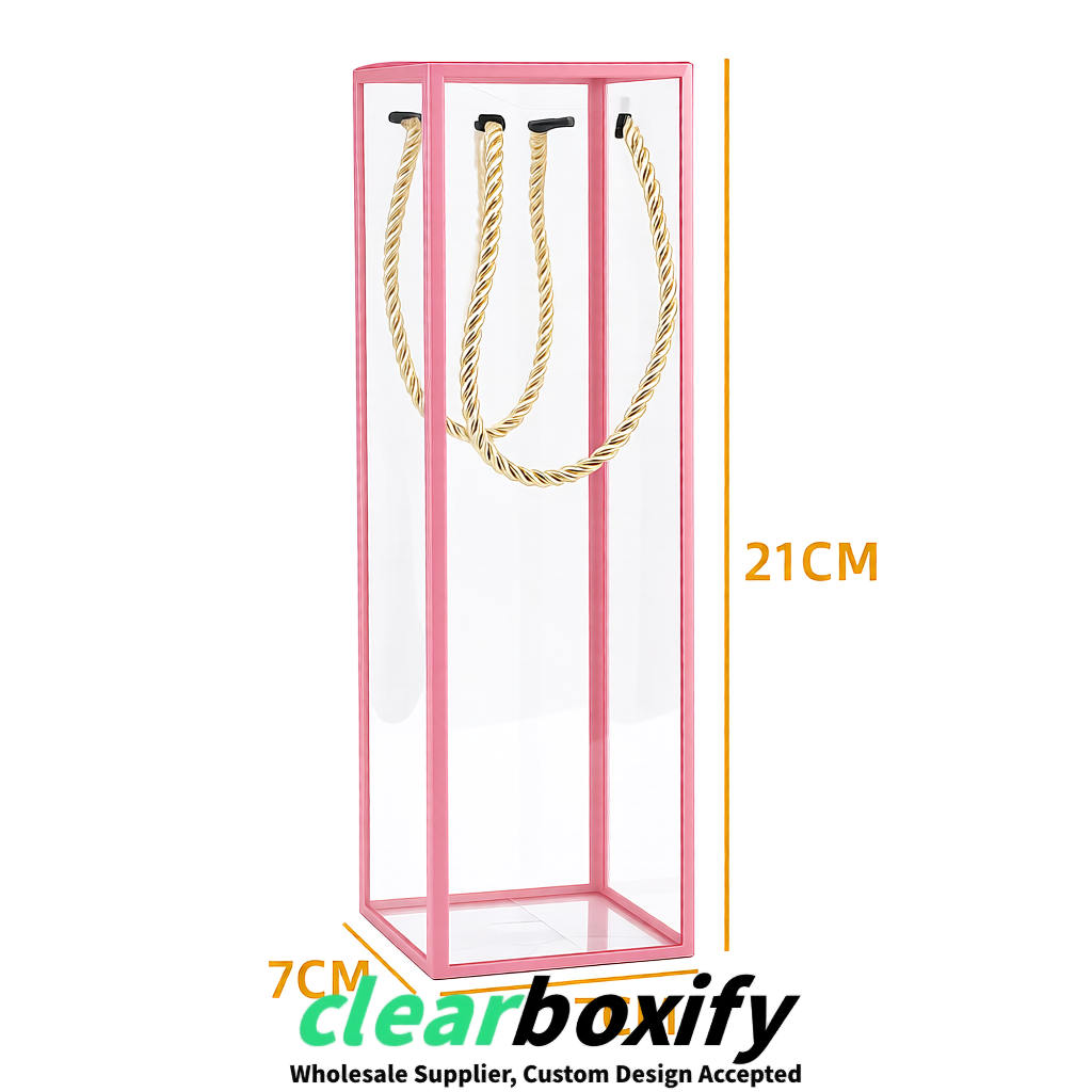 Rose Pink Private Label Clear PVC, PP, PET Tote Bags & Handbags Wholesale
