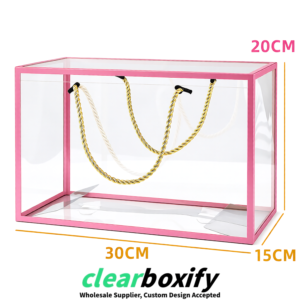 Rose Pink Private Label Clear PVC, PP, PET Tote Bags & Handbags Wholesale