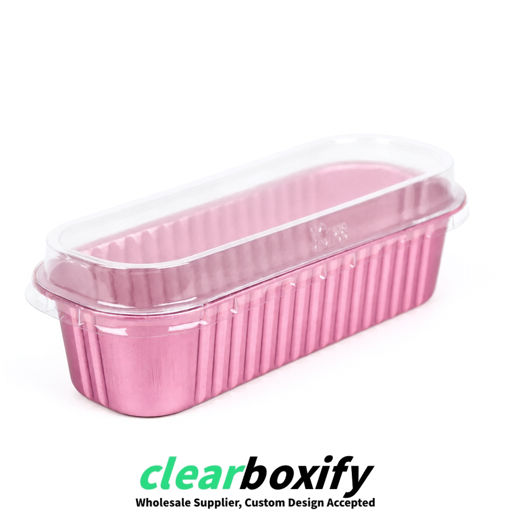 Rose Pink Mini Loaf Pans with Clear Lids 6.8oz Rectangular Aluminum Foil Baking Pans Supplier
