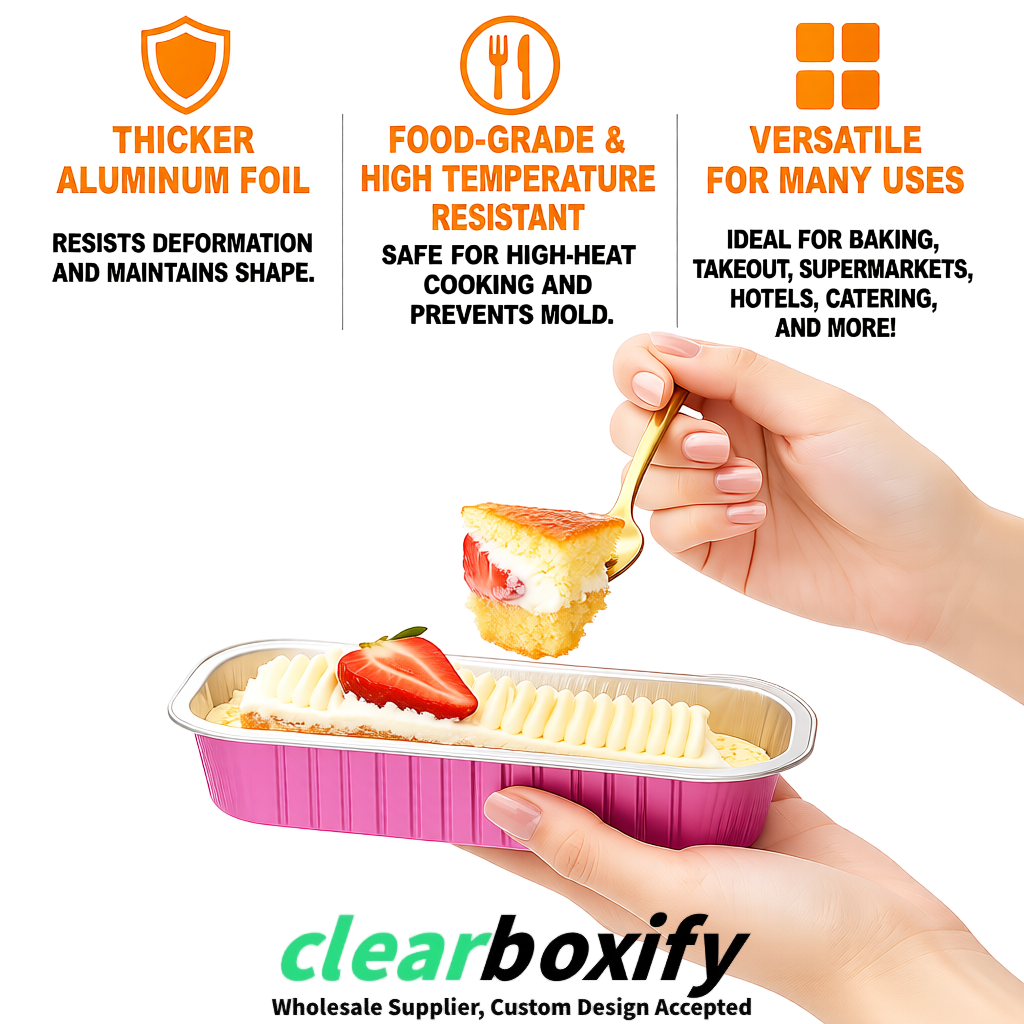 Rose Pink Mini Loaf Pans with Clear Lids 6.8oz Rectangular Aluminum Foil Baking Pans Supplier