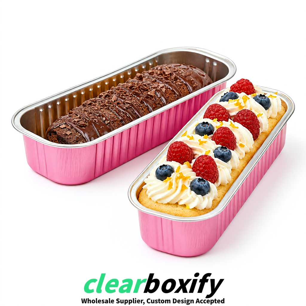 Rose Pink Mini Loaf Pans with Clear Lids 6.8oz Rectangular Aluminum Foil Baking Pans Supplier