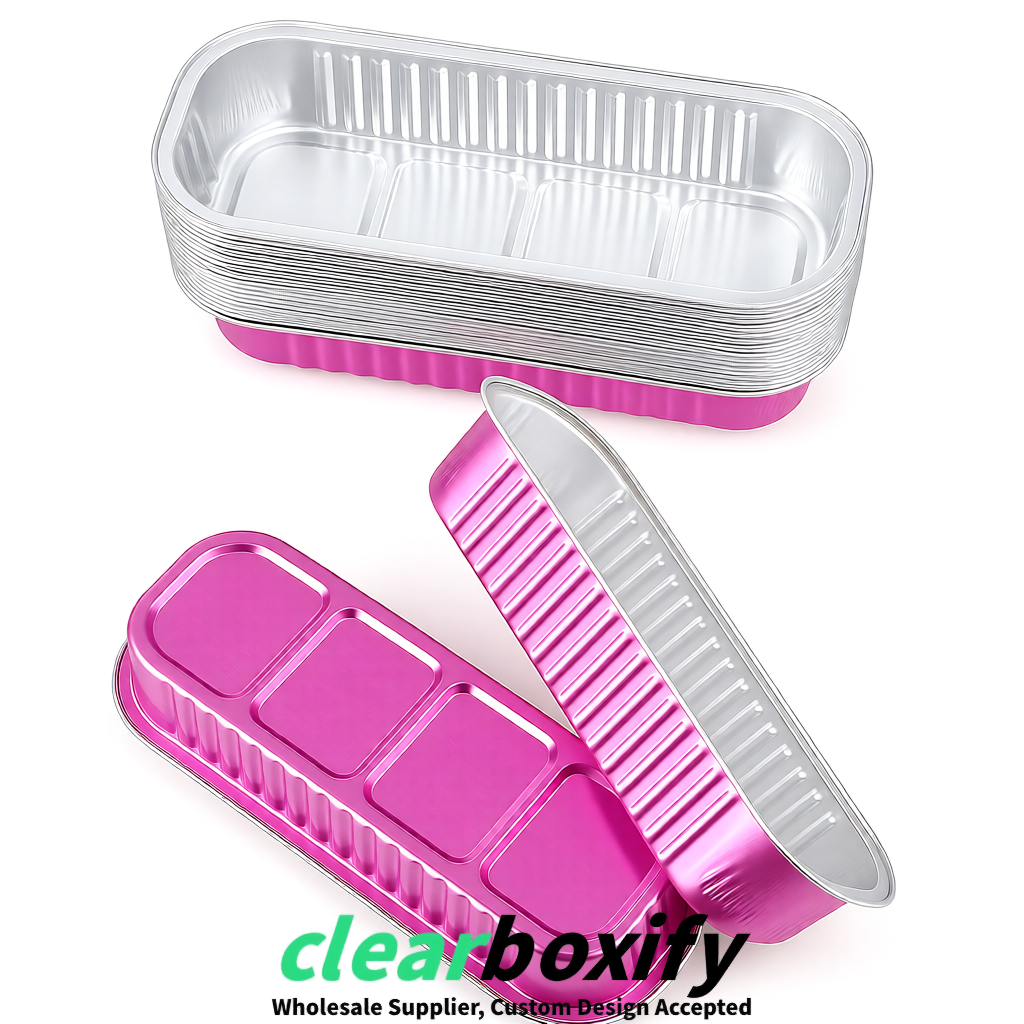 Rose Pink Mini Loaf Pans with Clear Lids 6.8oz Rectangular Aluminum Foil Baking Pans Supplier