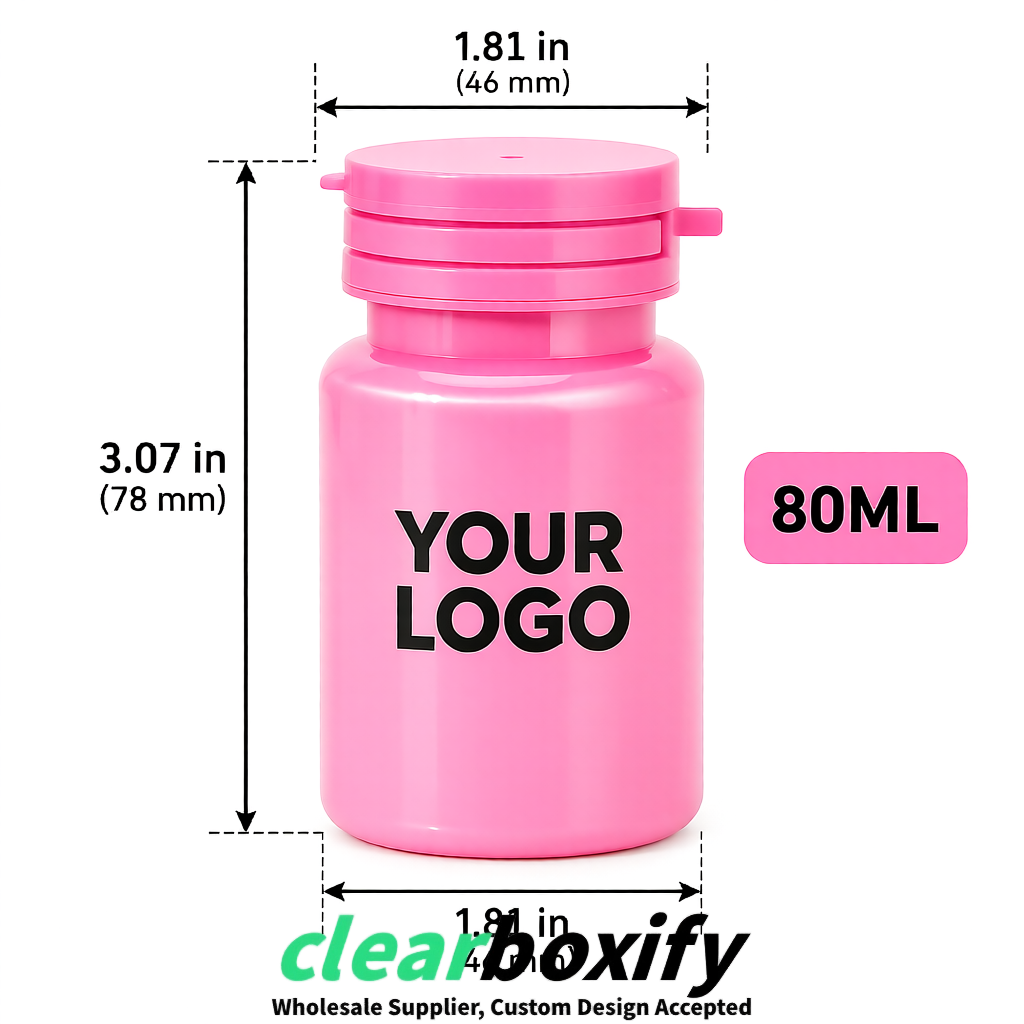 80ml Rose Pink Plastic Supplement Bottle for Capsules & Pills, TCM & Softgels