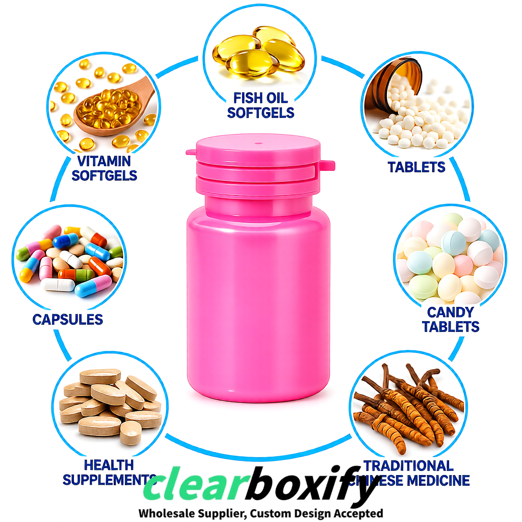 80ml Rose Pink Plastic Supplement Bottle for Capsules & Pills, TCM & Softgels