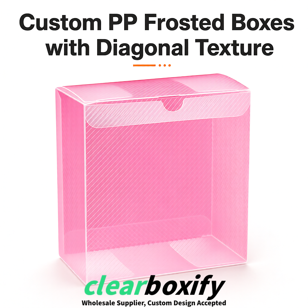 Rose Pink Matte PP Frosted & Diagonal Texture Boxes with Diagonal Texture