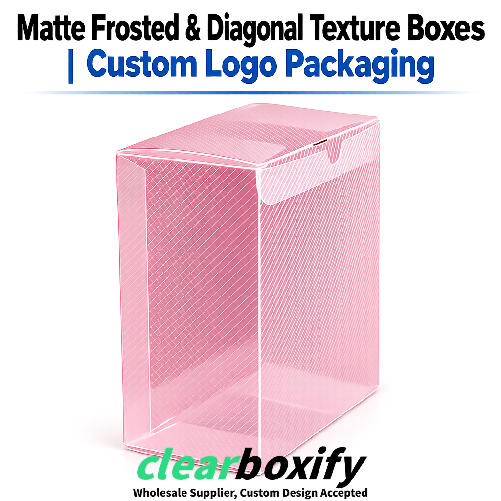 Rose Pink Matte PP Frosted & Diagonal Texture Boxes with Diagonal Texture
