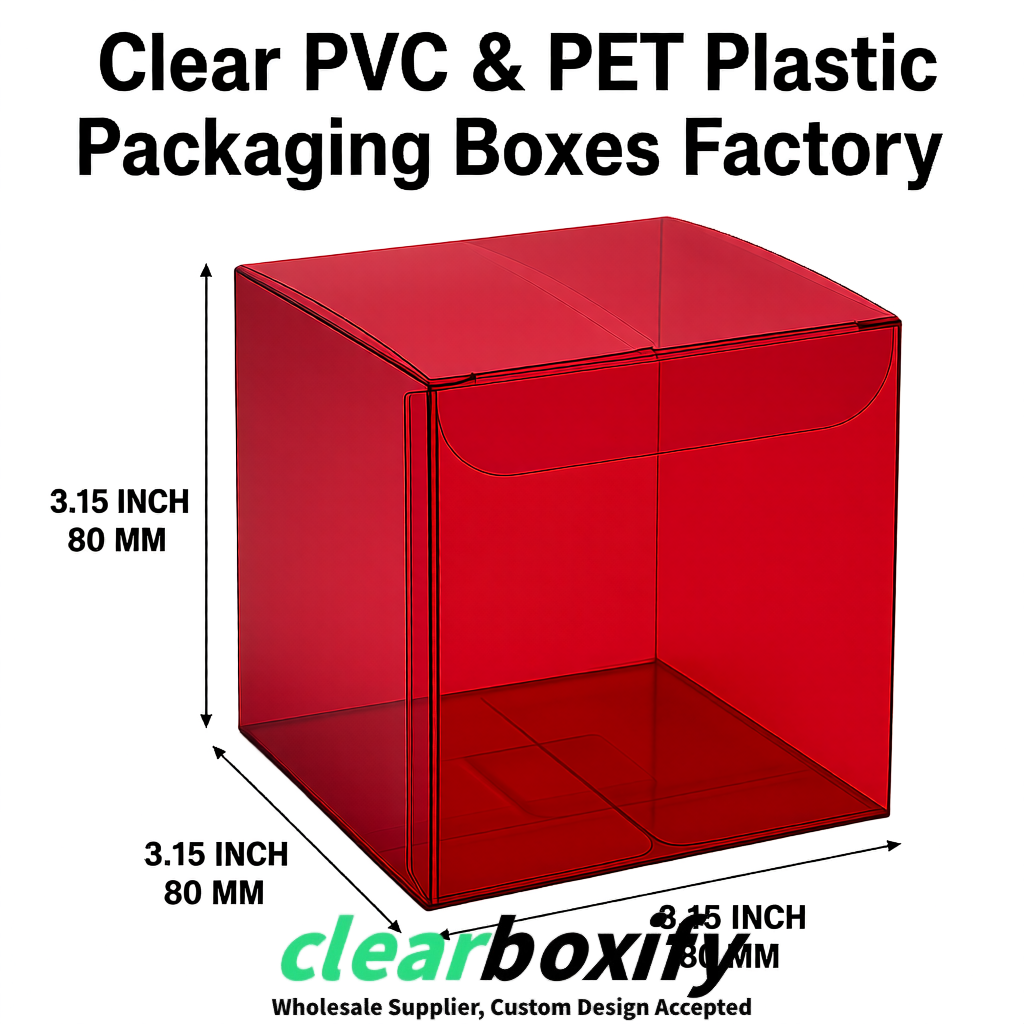 Scarlet PPWR-ready PVC & PET Clear Boxes 80x80x80/120/140/190mm 70x70x160 mm Factory