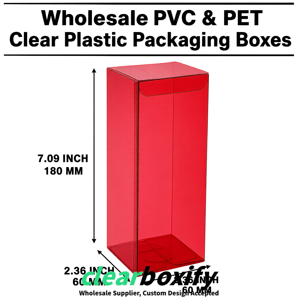 PPWR-Aligned Scarlet Translucent PVC & PET Boxes 60x60x180mm 76x76x76mm 70x70x70/100/120mm