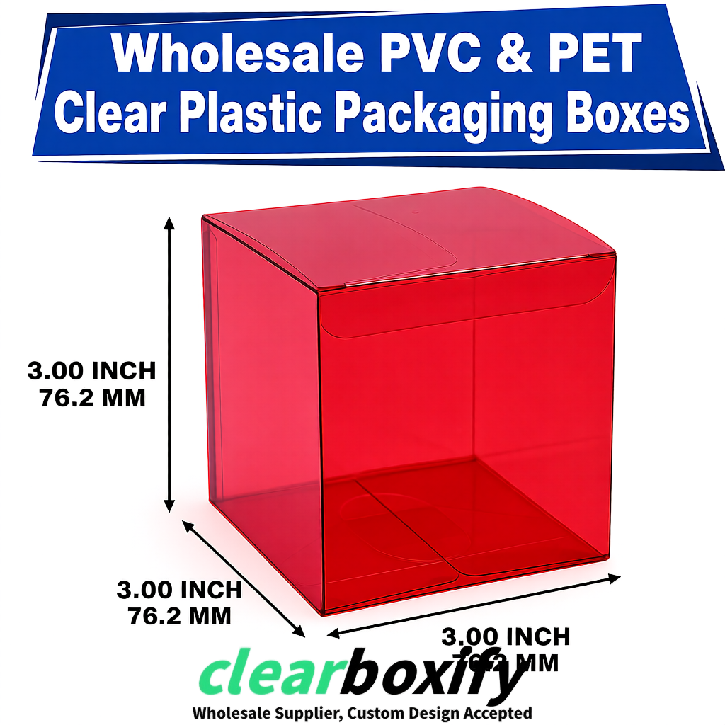 PPWR-Aligned Scarlet Translucent PVC & PET Boxes 60x60x180mm 76x76x76mm 70x70x70/100/120mm