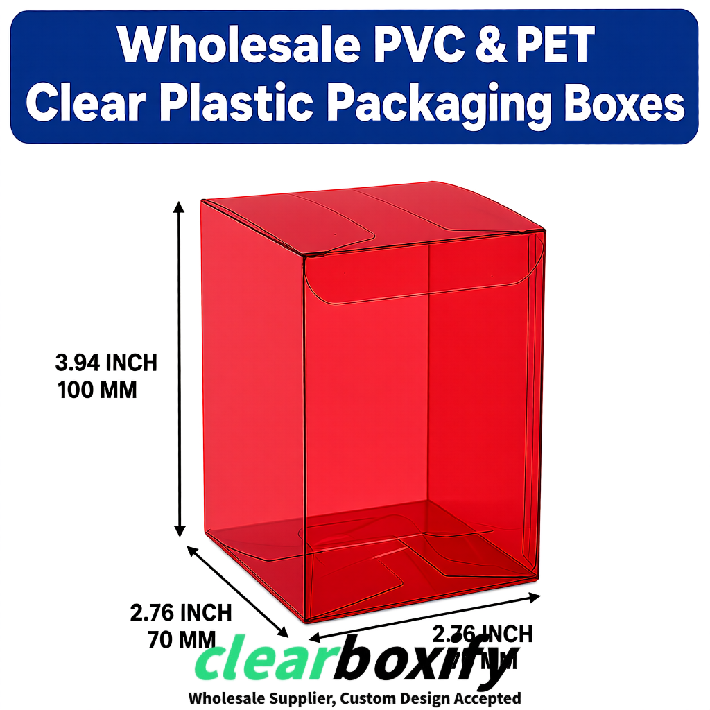PPWR-Aligned Scarlet Translucent PVC & PET Boxes 60x60x180mm 76x76x76mm 70x70x70/100/120mm