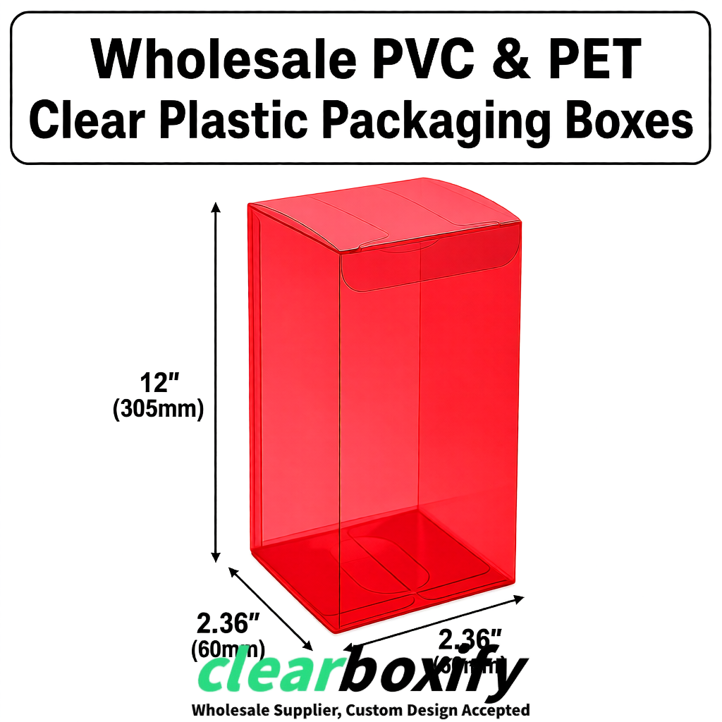 Scarlet Wholesale Clear PVC & PET Boxes 50x50x120/150/200mm 60x60x60/120 mm