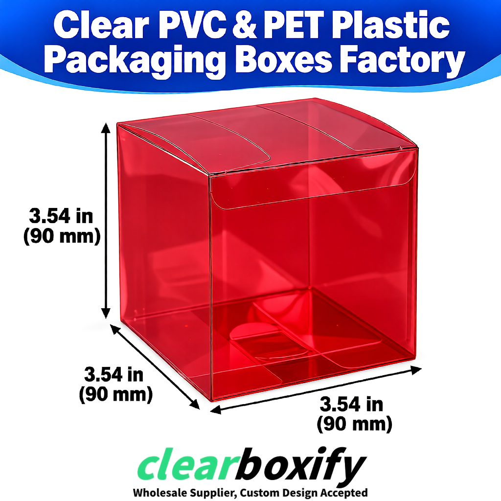Wholesale Scarlet Clear PVC & PET Boxes 90x90x90mm 100x100x30/50/100mm