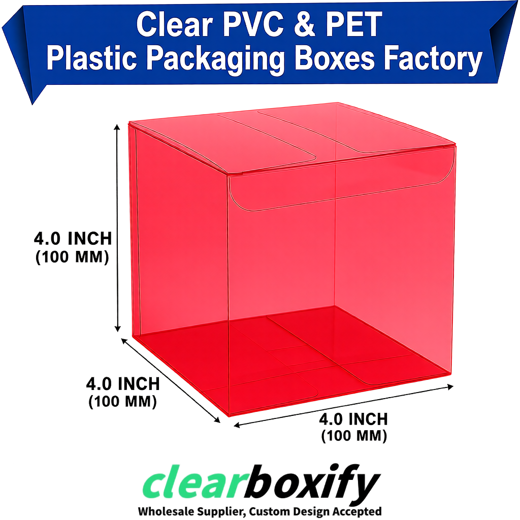 Wholesale Scarlet Clear PVC & PET Boxes 90x90x90mm 100x100x30/50/100mm