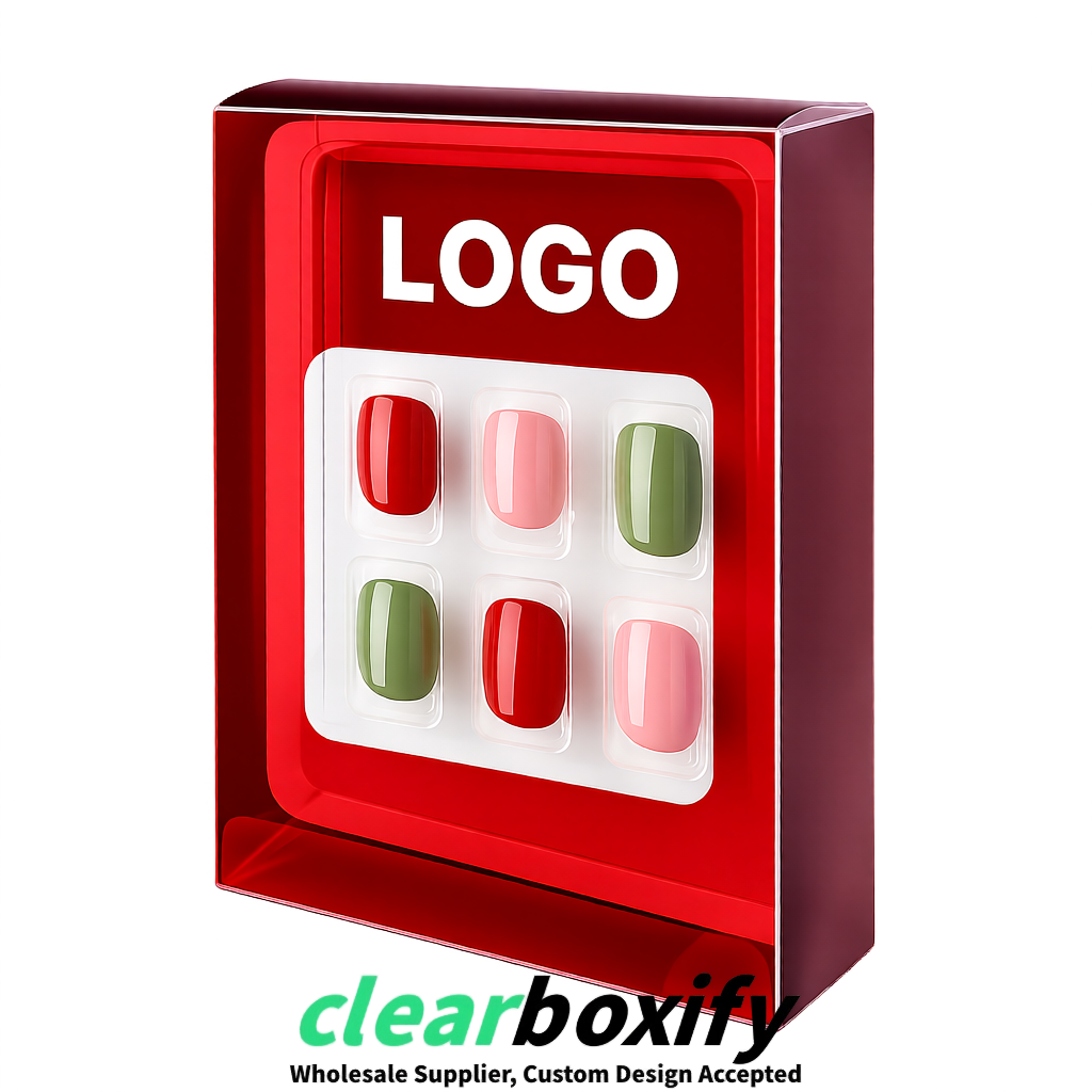 Scarlet Clear Press-on Nails Box with Hanging Hook | Plastic PVC PP PET Packaging