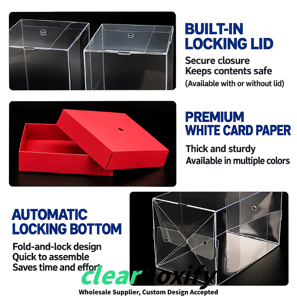 Scarlet Clear Toy Display Boxes with White Base & Top | Wholesale Bulk Packaging