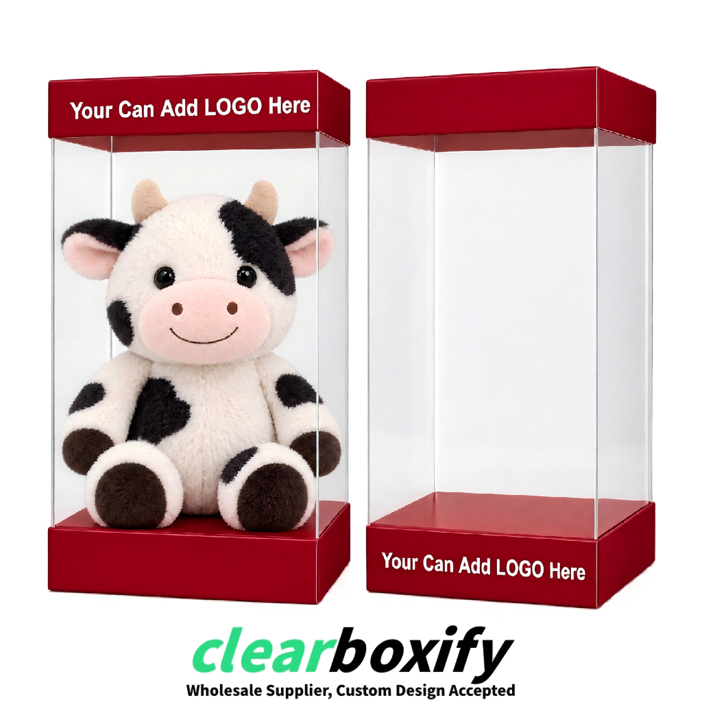 Scarlet Clear Toy Display Boxes with White Base & Top | Wholesale Bulk Packaging