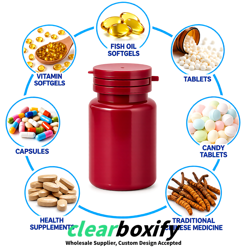 80ml Scarlet Plastic Supplement Bottle for Capsules & Pills, TCM & Softgels