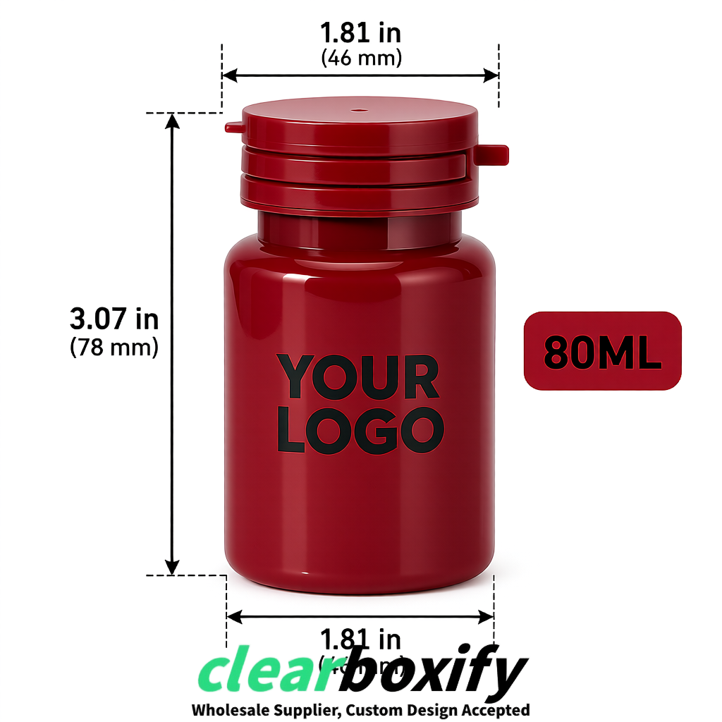 80ml Scarlet Plastic Supplement Bottle for Capsules & Pills, TCM & Softgels