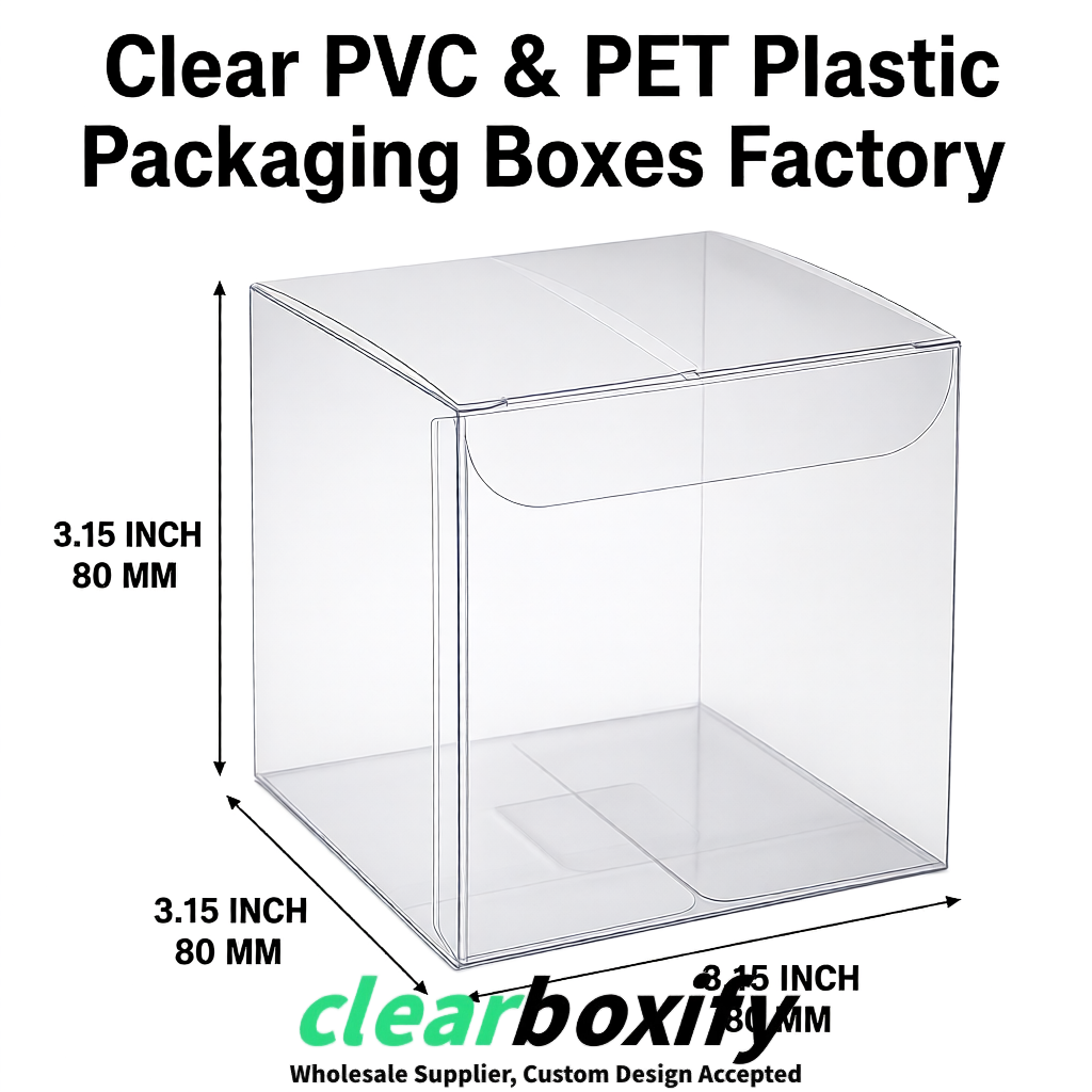 Silver PPWR-ready PVC & PET Clear Boxes 80x80x80/120/140/190mm 70x70x160 mm Factory