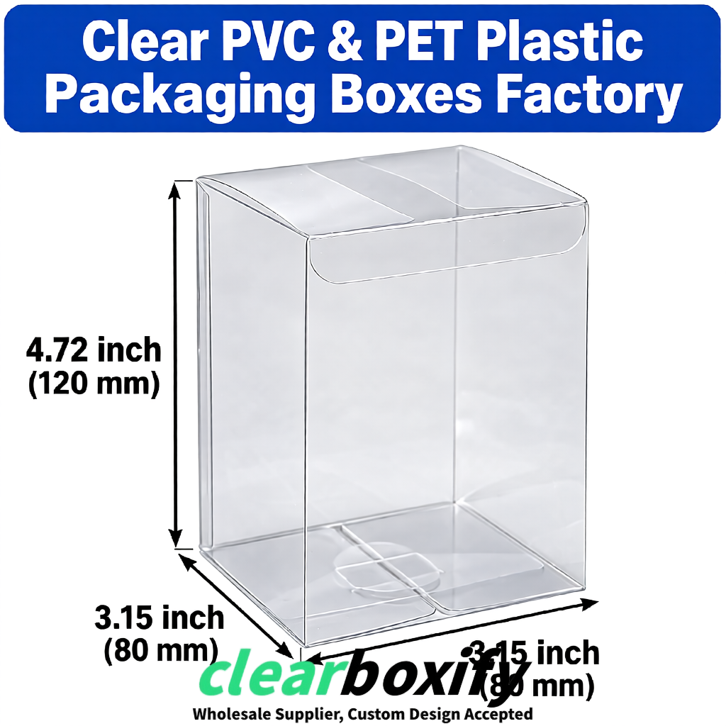 Silver PPWR-ready PVC & PET Clear Boxes 80x80x80/120/140/190mm 70x70x160 mm Factory