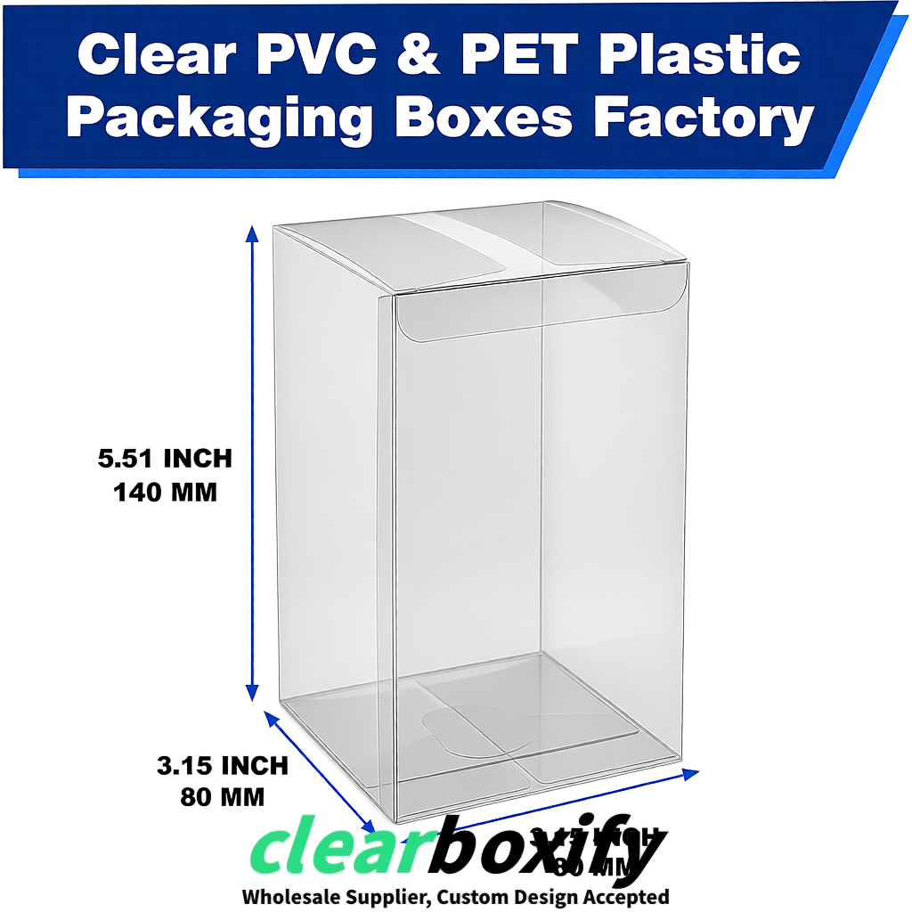 Silver PPWR-ready PVC & PET Clear Boxes 80x80x80/120/140/190mm 70x70x160 mm Factory