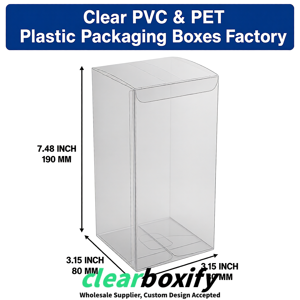 Silver PPWR-ready PVC & PET Clear Boxes 80x80x80/120/140/190mm 70x70x160 mm Factory