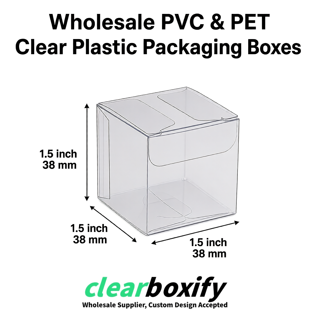 Silver Clear PVC & PET Boxes 38x38x38, 40x40x40, 50x50x50/80mm