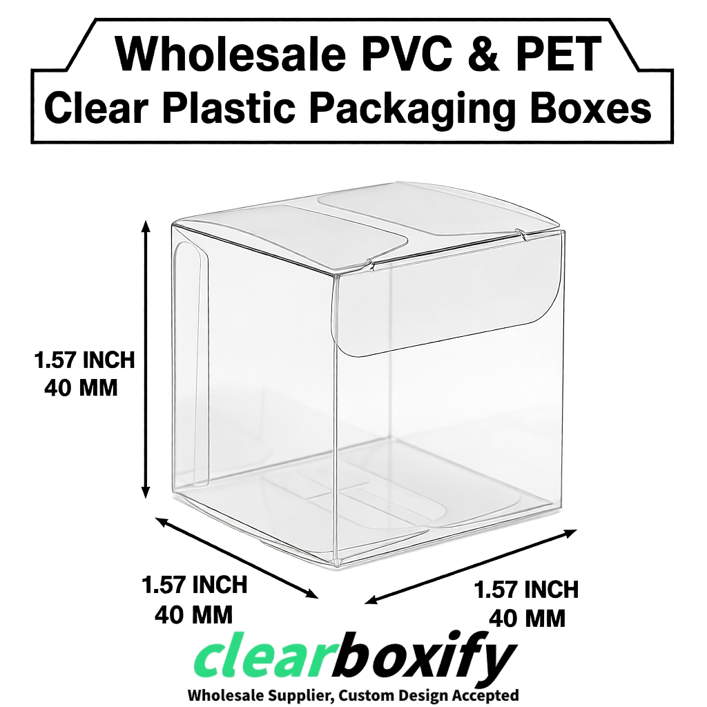Silver Clear PVC & PET Boxes 38x38x38, 40x40x40, 50x50x50/80mm