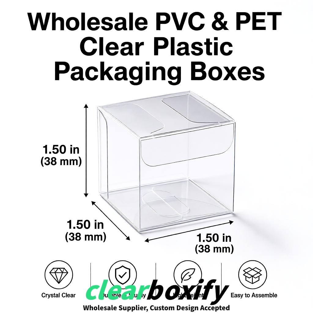 Silver Clear PVC & PET Boxes 38x38x38, 40x40x40, 50x50x50/80mm