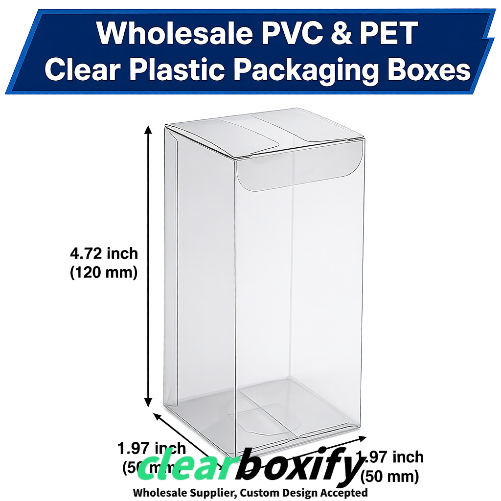 Silver Wholesale Clear PVC & PET Boxes 50x50x120/150/200mm 60x60x60/120 mm