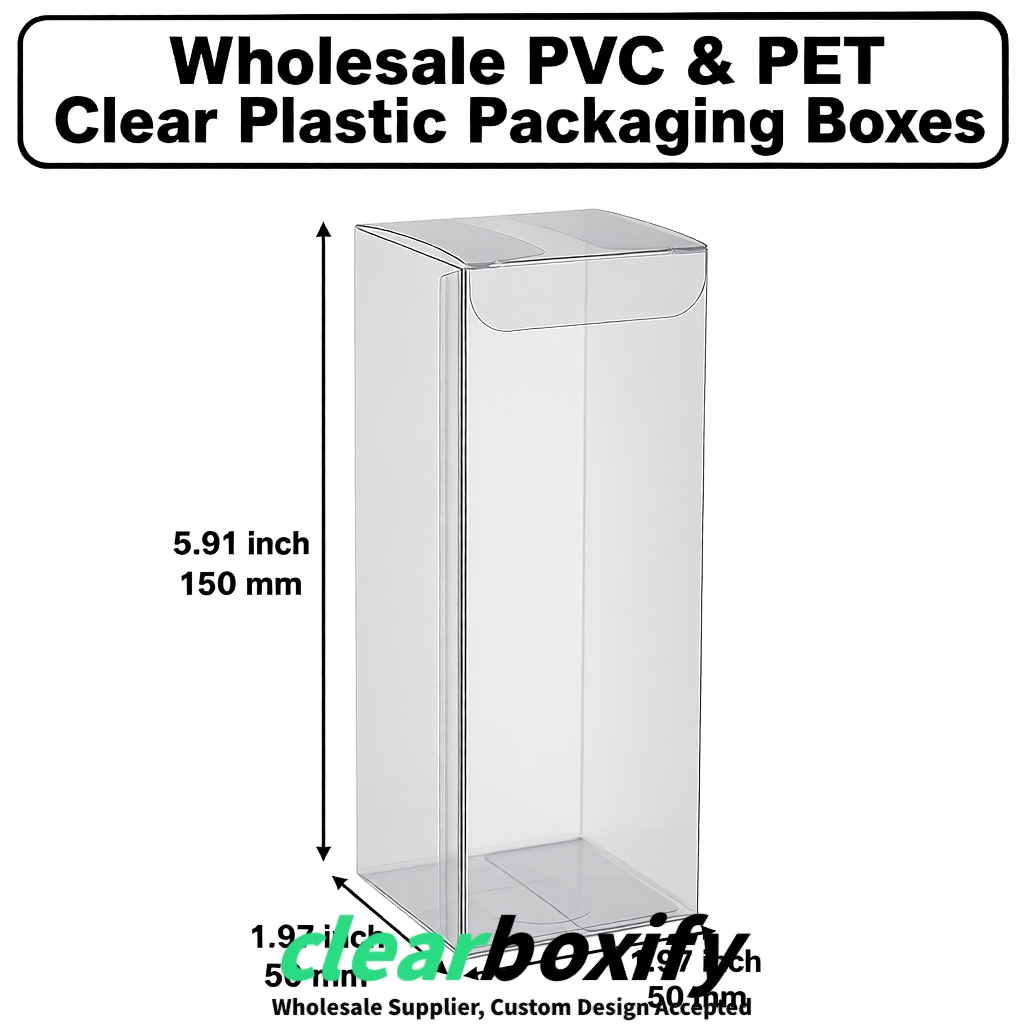 Silver Wholesale Clear PVC & PET Boxes 50x50x120/150/200mm 60x60x60/120 mm