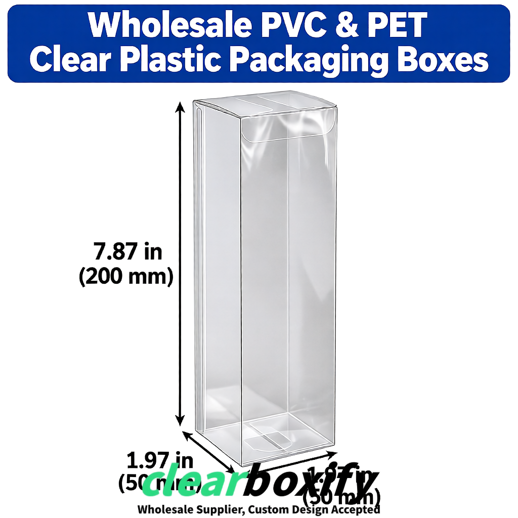Silver Wholesale Clear PVC & PET Boxes 50x50x120/150/200mm 60x60x60/120 mm