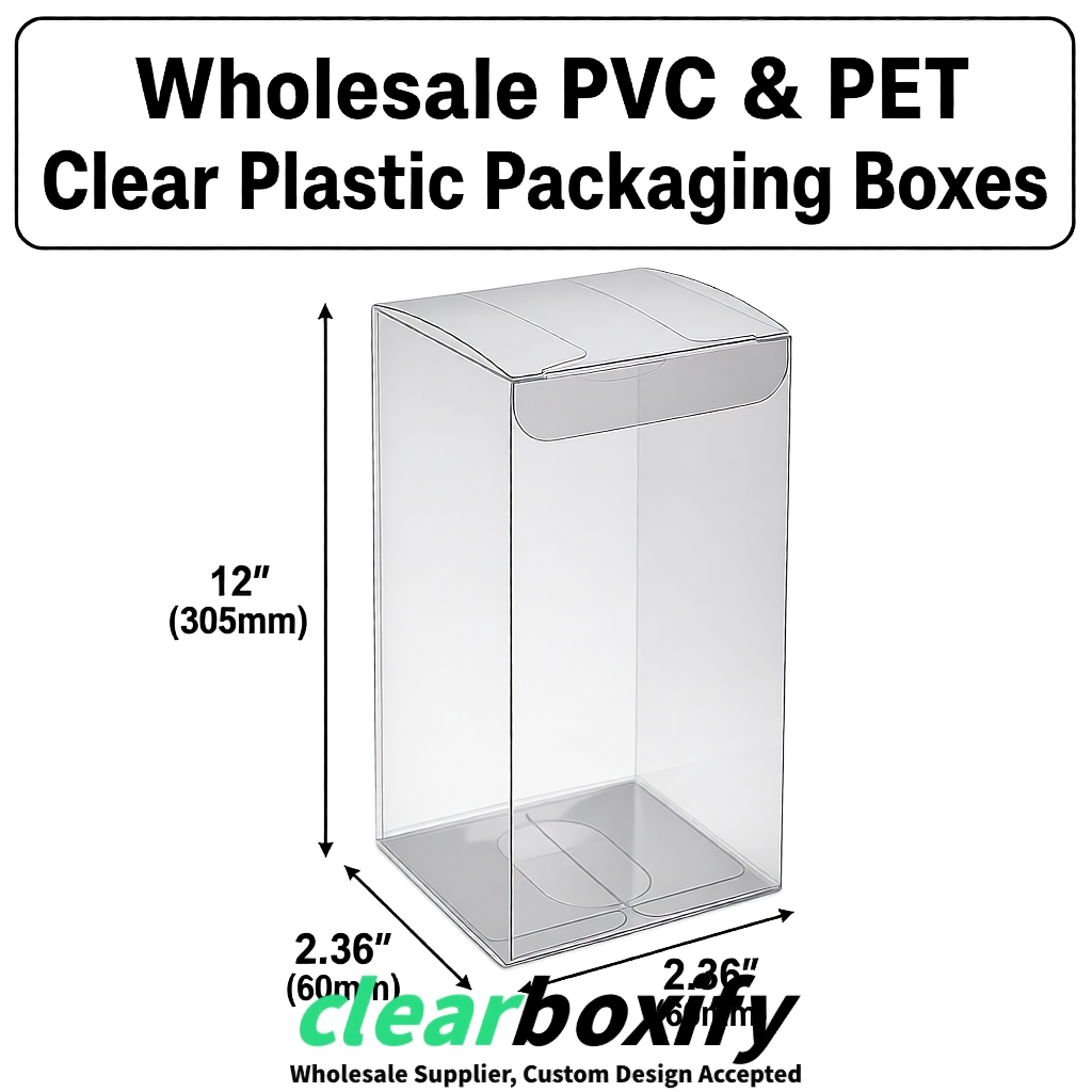 Silver Wholesale Clear PVC & PET Boxes 50x50x120/150/200mm 60x60x60/120 mm