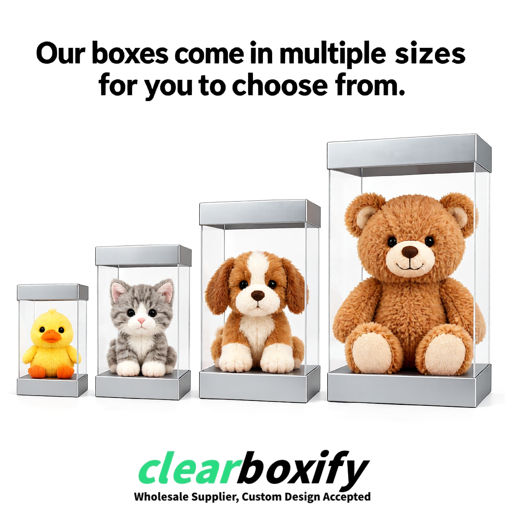 Silver Clear Toy Display Boxes with White Base & Top | Wholesale Bulk Packaging