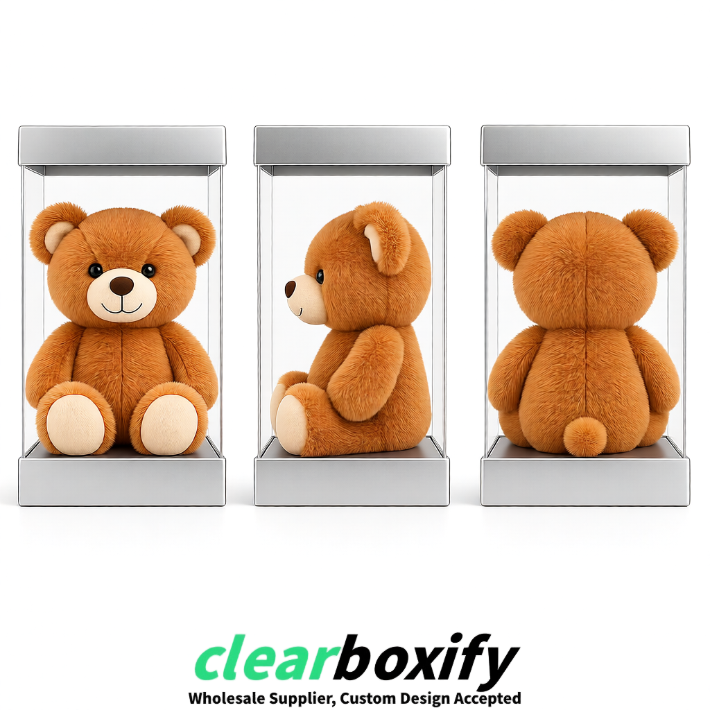 Silver Clear Toy Display Boxes with White Base & Top | Wholesale Bulk Packaging