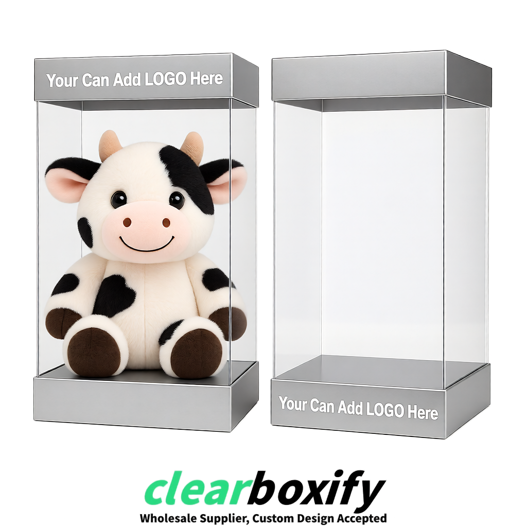 Silver Clear Toy Display Boxes with White Base & Top | Wholesale Bulk Packaging