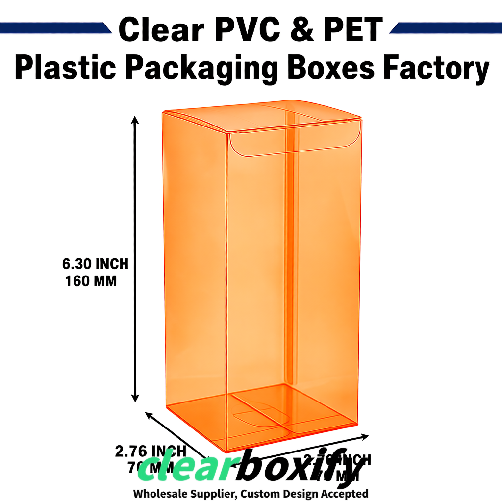 Tangerine PPWR-ready PVC & PET Clear Boxes 80x80x80/120/140/190mm 70x70x160 mm Factory