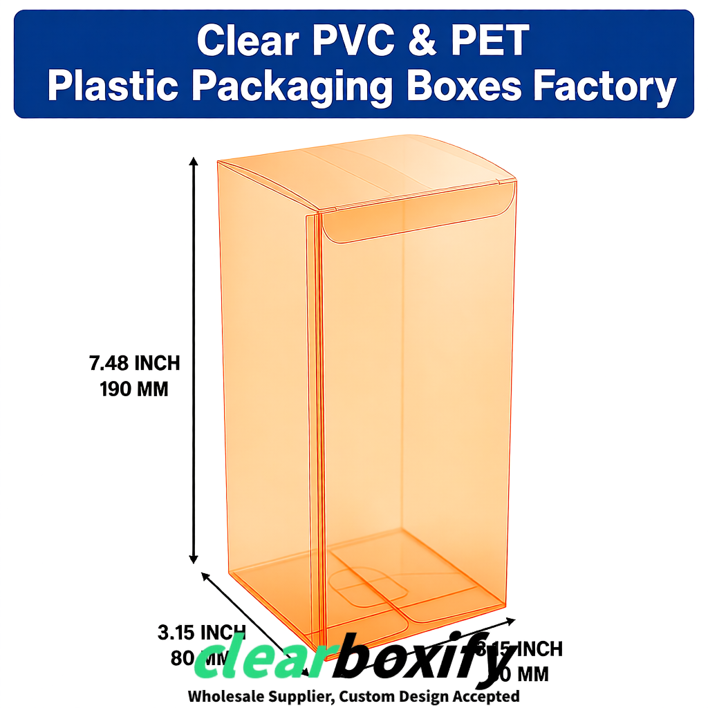 Tangerine PPWR-ready PVC & PET Clear Boxes 80x80x80/120/140/190mm 70x70x160 mm Factory