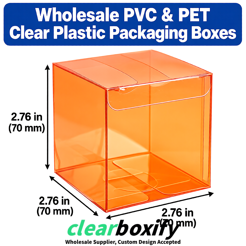 PPWR-Aligned Tangerine Translucent PVC & PET Boxes 60x60x180mm 76x76x76mm 70x70x70/100/120mm