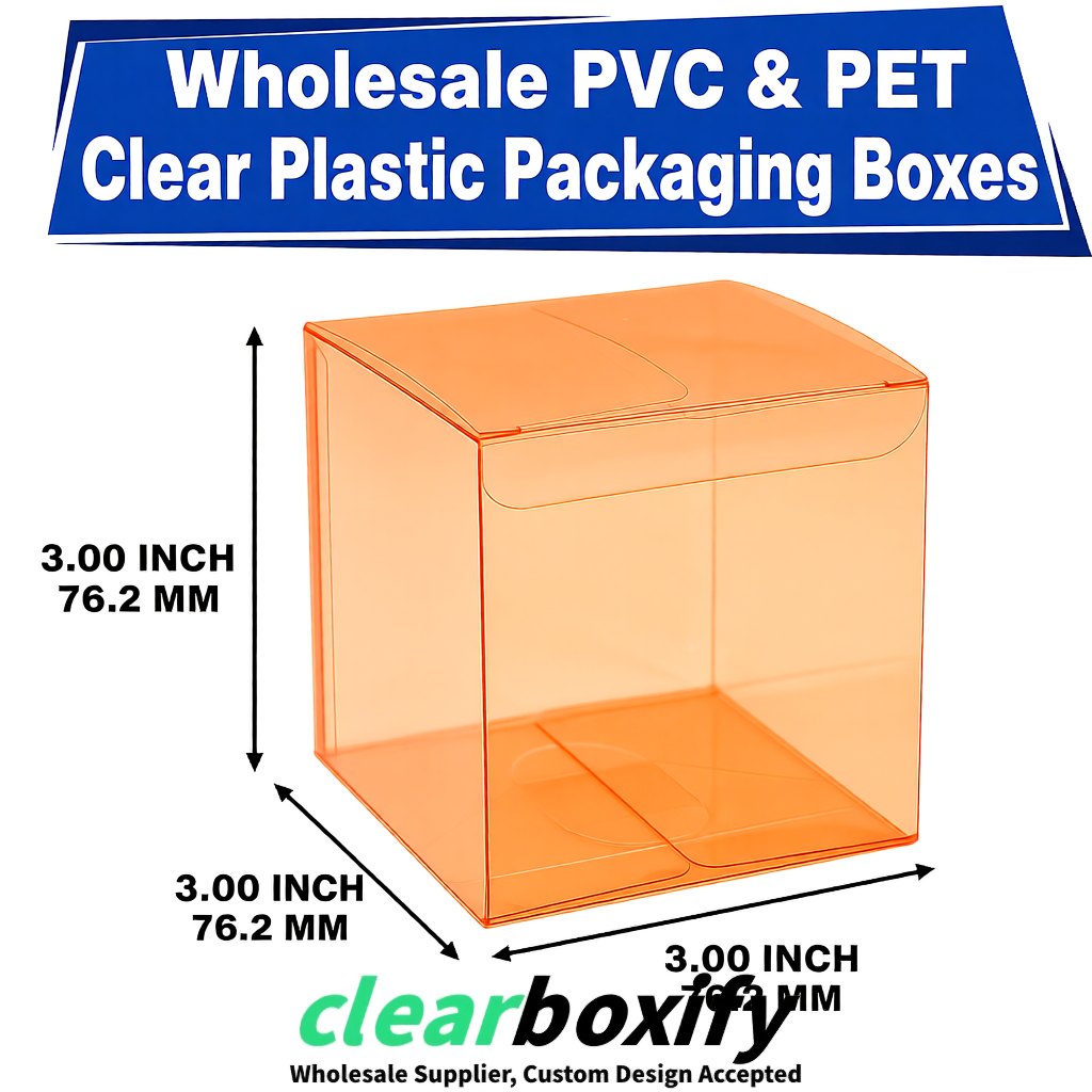PPWR-Aligned Tangerine Translucent PVC & PET Boxes 60x60x180mm 76x76x76mm 70x70x70/100/120mm